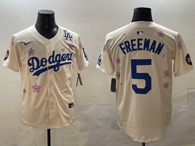 Men Los Angeles Dodgers 5 Freeman Cream Sakura Edition 2025 Nike MLB Jersey style 5